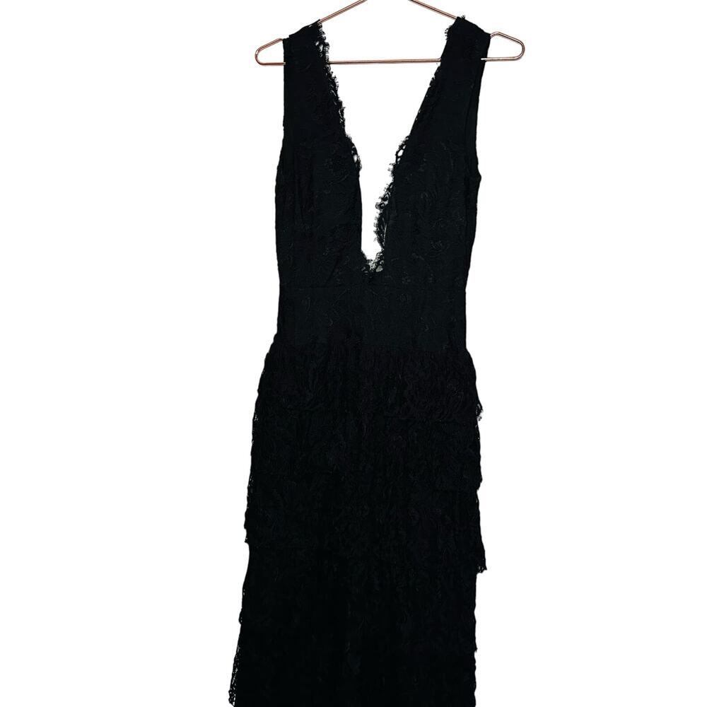 NICOLE MILLER Women's Black Mesh Lace Overlay V-Neckline Gown Dress Size 6